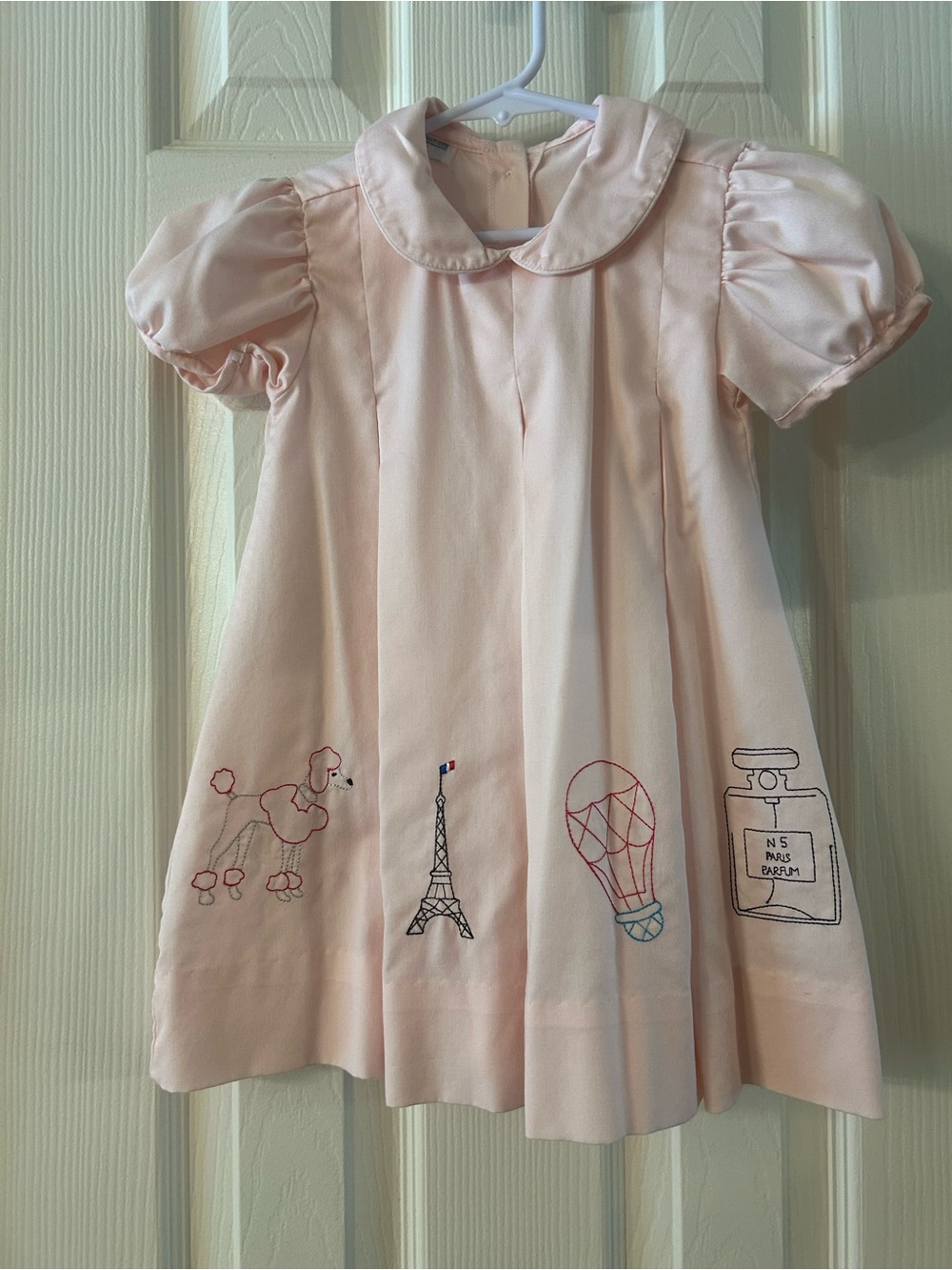 Benoit & Matisse Parisian Motif Embroidered Puff-Sleeve Dress